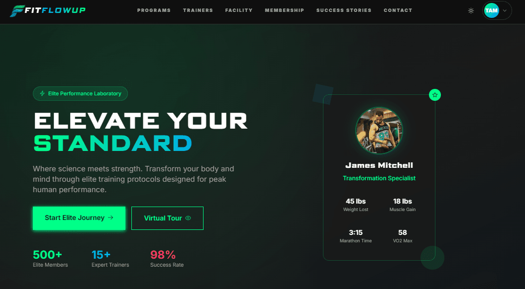 FitFlowUp Gym Website Hero Preview